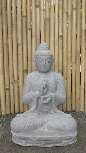 Product image of the product “Seated Buddha made of Riverstone in Dharmachakra gesture of wheel of the teaching of the Dharma, H. 80cm. ”